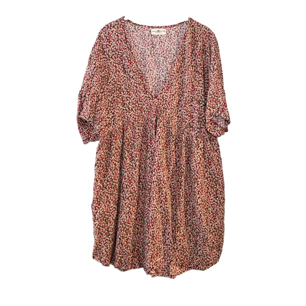 Natural Life Ditsy Floral Mini Babydoll Dress Boho Preppy Pockets Womens L/XL